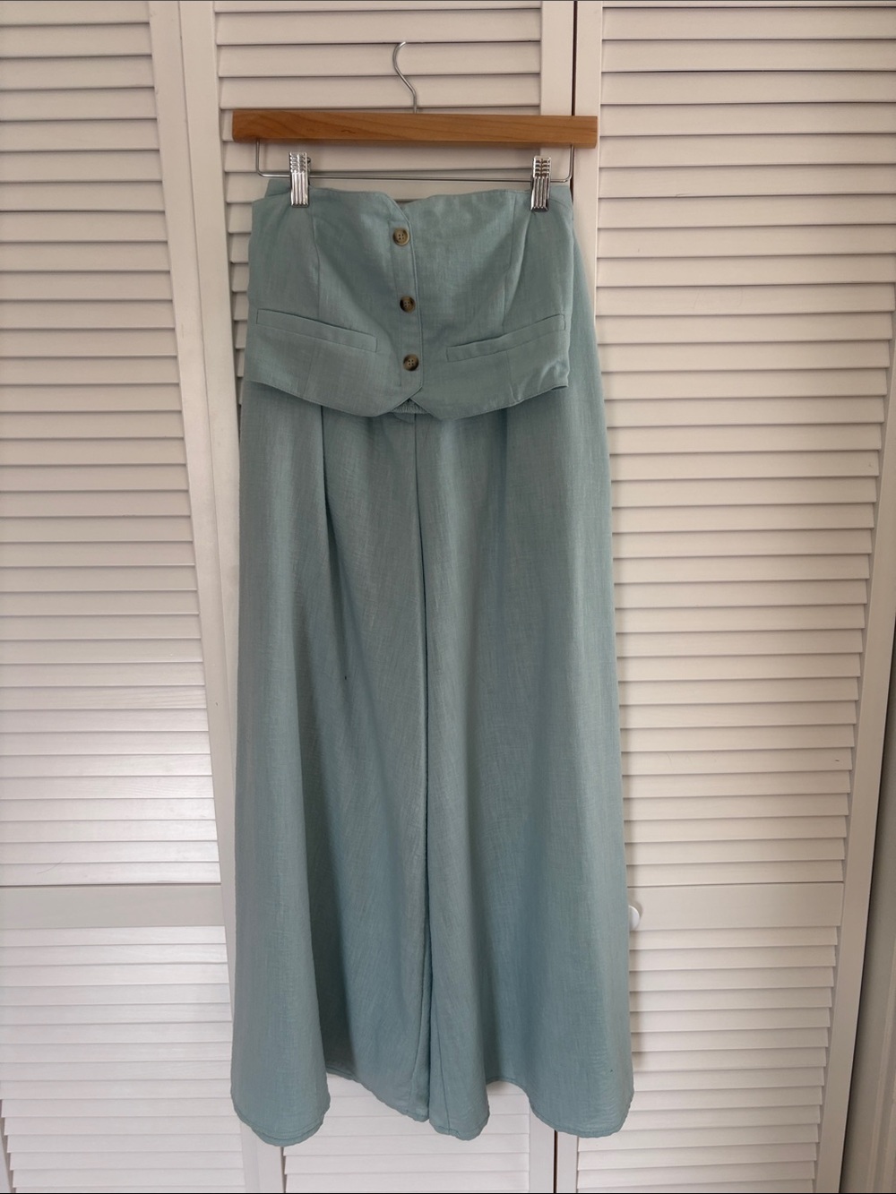 High-Waist Mint Green trouser and corset set with Buttoned Waist Detail